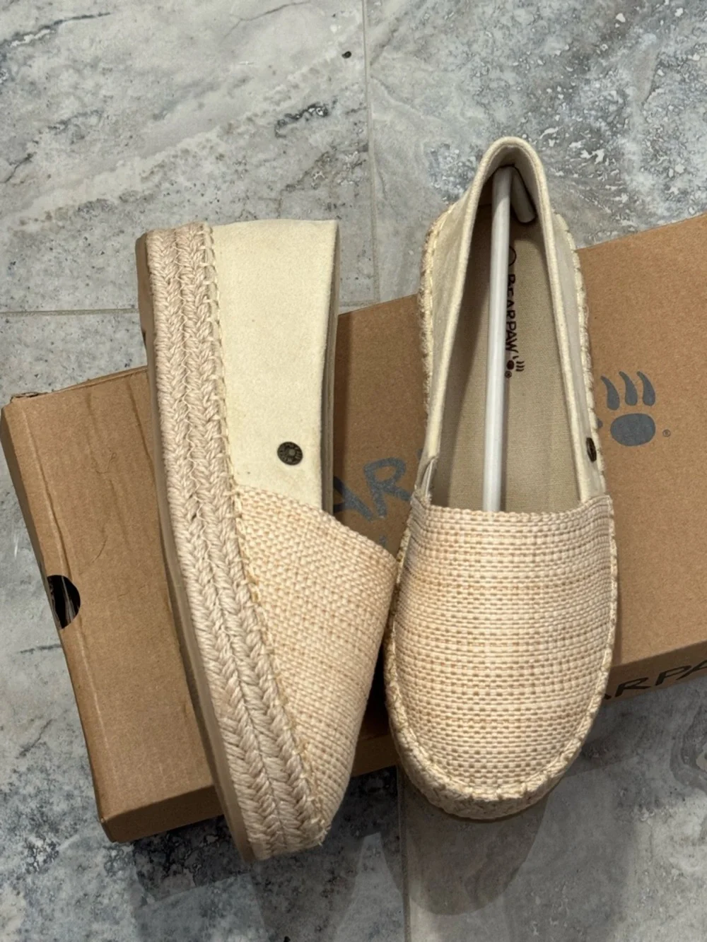 BearPaw Cream Woven Espadrille Platform Slip-On